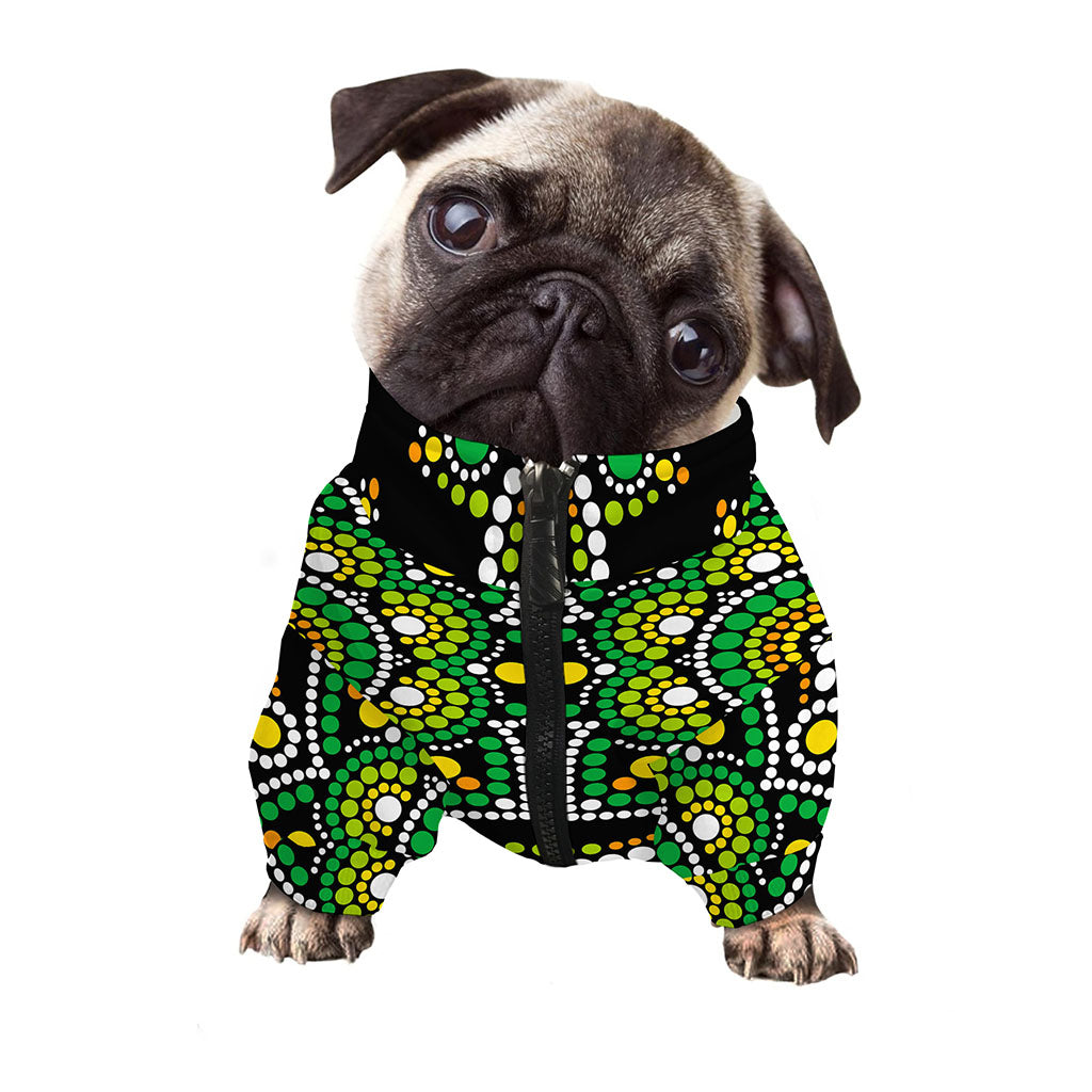 Green White Dot Mandala Print Dog Zip Up Jacket