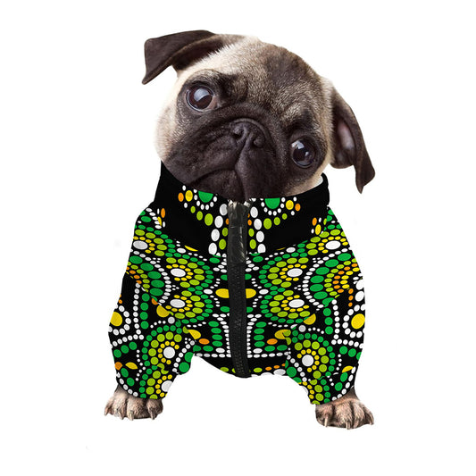 Green White Dot Mandala Print Dog Zip Up Jacket