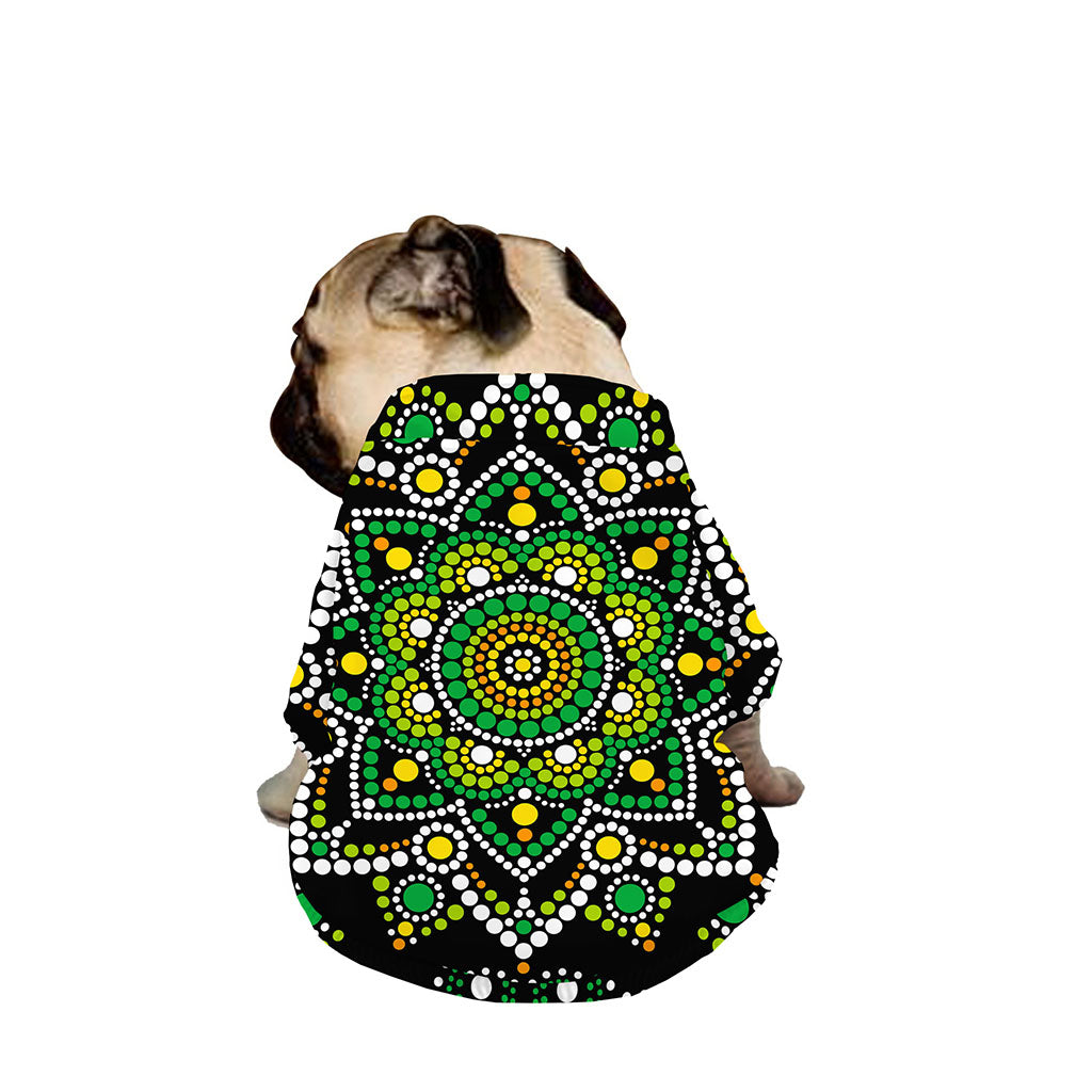 Green White Dot Mandala Print Dog Zip Up Jacket