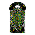 Green White Dot Mandala Print Double Neoprene Wine Tote