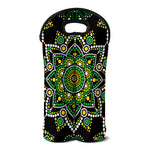 Green White Dot Mandala Print Double Neoprene Wine Tote