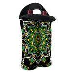 Green White Dot Mandala Print Double Neoprene Wine Tote