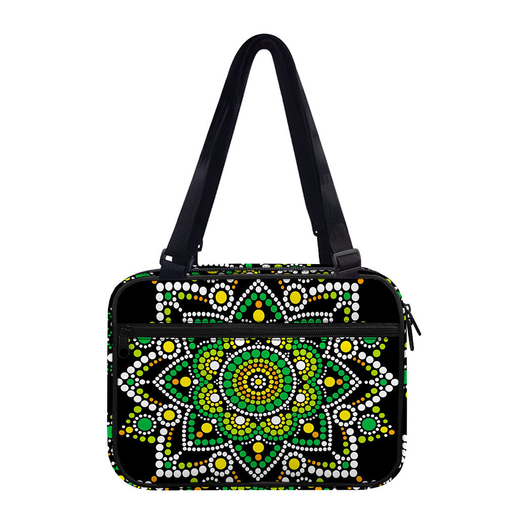 Green White Dot Mandala Print Double Strap Bible Bag