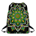 Green White Dot Mandala Print Drawstring Backpack