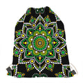 Green White Dot Mandala Print Drawstring Bag