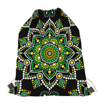 Green White Dot Mandala Print Drawstring Bag