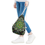 Green White Dot Mandala Print Drawstring Bag