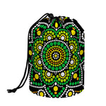 Green White Dot Mandala Print Drawstring Makeup Bag