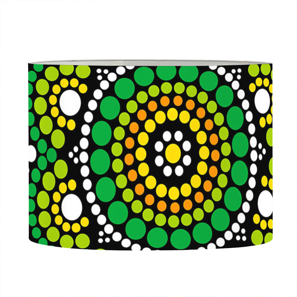 Green White Dot Mandala Print Drum Lamp Shade
