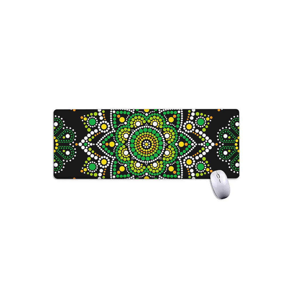 Green White Dot Mandala Print Extended Mouse Pad