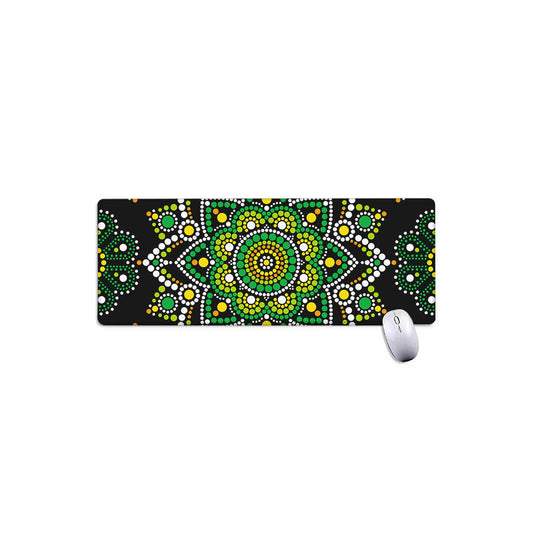 Green White Dot Mandala Print Extended Mouse Pad