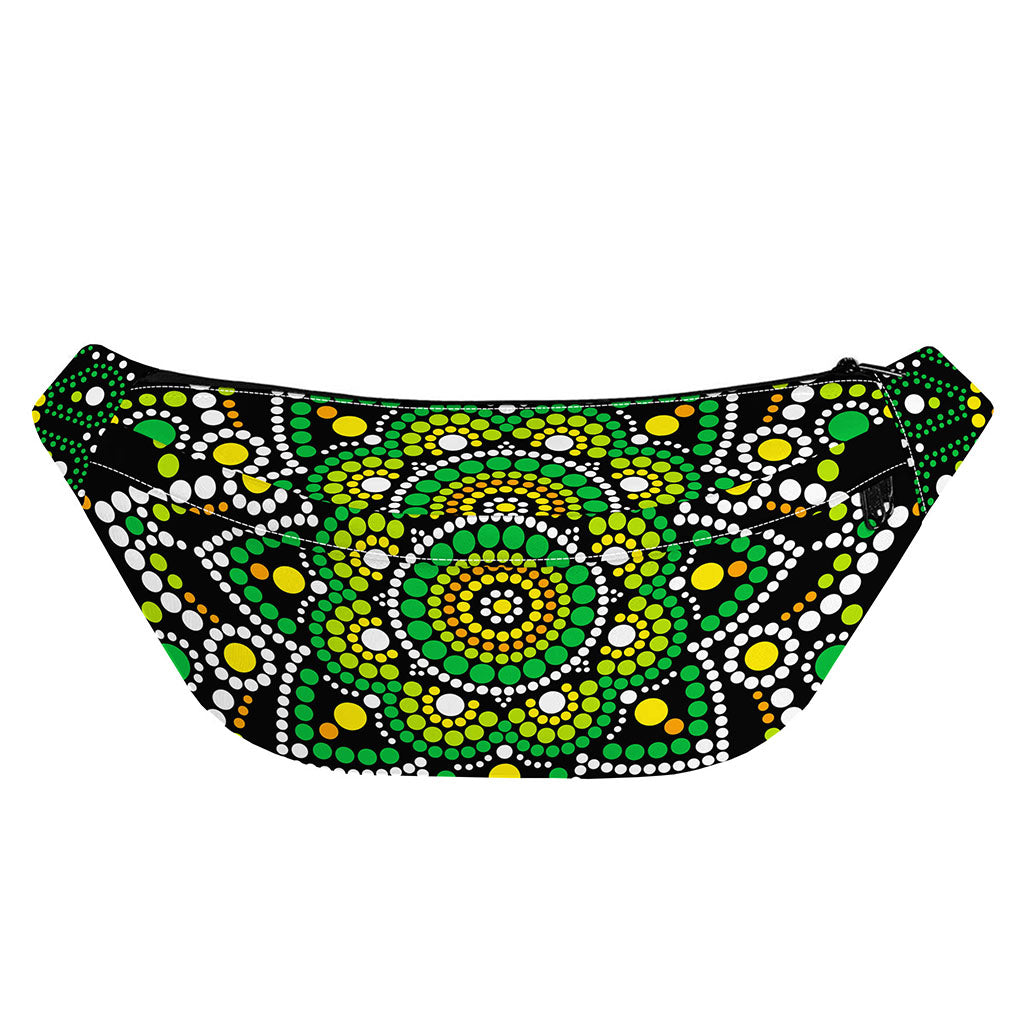 Green White Dot Mandala Print Fanny Pack