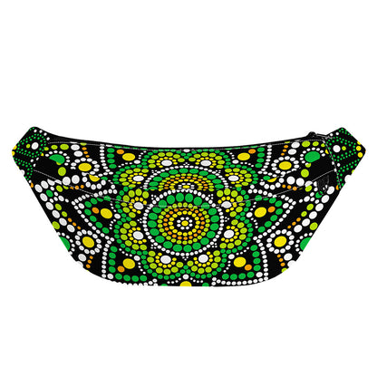 Green White Dot Mandala Print Fanny Pack