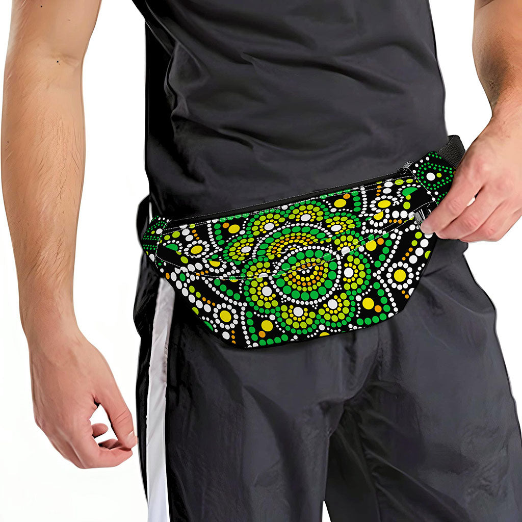 Green White Dot Mandala Print Fanny Pack