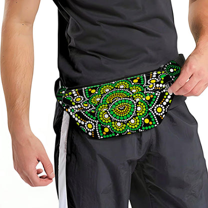 Green White Dot Mandala Print Fanny Pack