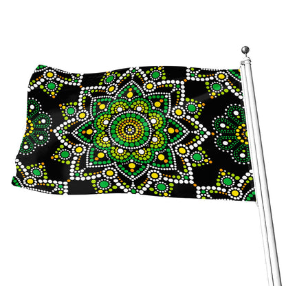 Green White Dot Mandala Print Flag