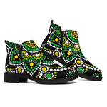 Green White Dot Mandala Print Flat Ankle Boots