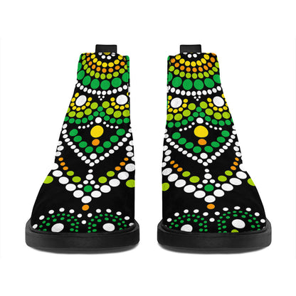 Green White Dot Mandala Print Flat Ankle Boots