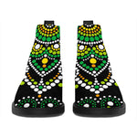 Green White Dot Mandala Print Flat Ankle Boots