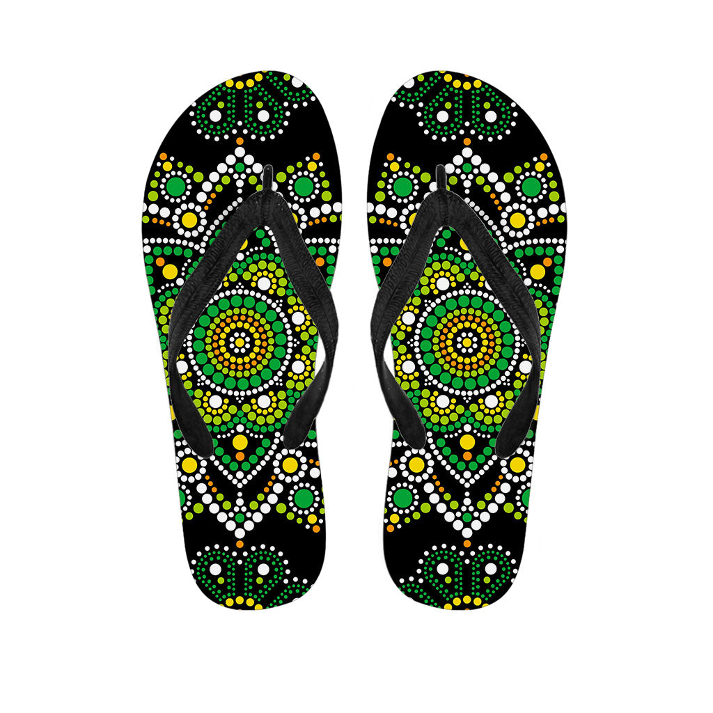 Green White Dot Mandala Print Flip Flops