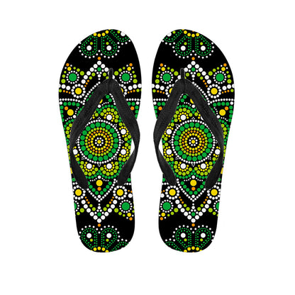 Green White Dot Mandala Print Flip Flops