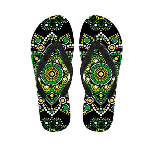 Green White Dot Mandala Print Flip Flops