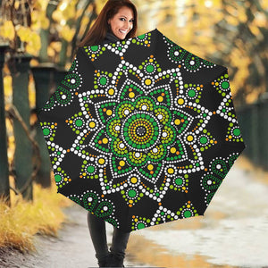 Green White Dot Mandala Print Foldable Umbrella