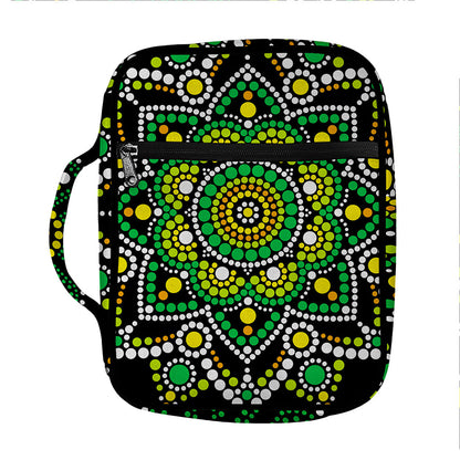 Green White Dot Mandala Print Front Pocket Bible Bag