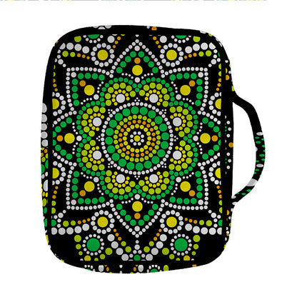 Green White Dot Mandala Print Front Pocket Bible Bag