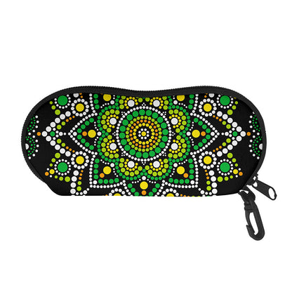 Green White Dot Mandala Print Glasses Case
