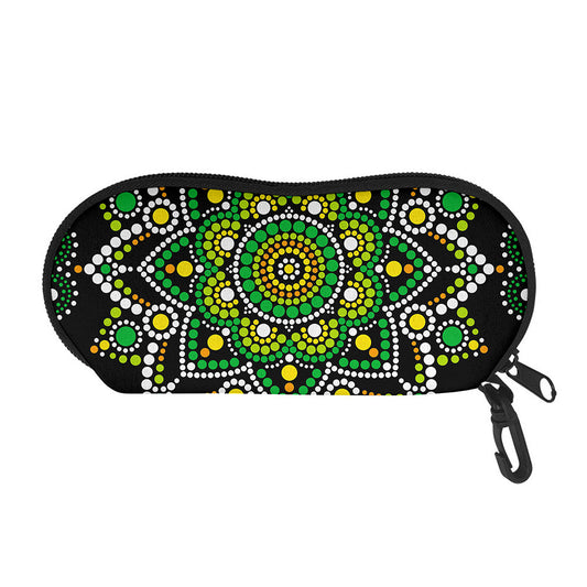 Green White Dot Mandala Print Glasses Case
