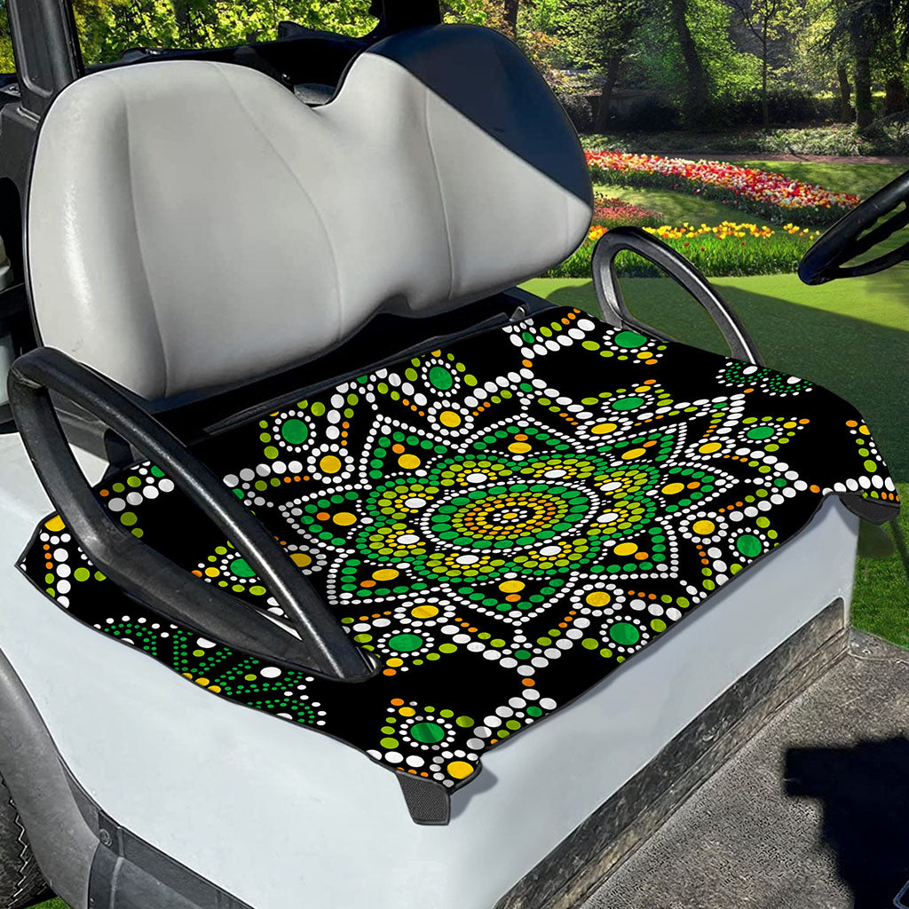 Green White Dot Mandala Print Golf Cart Seat Cover
