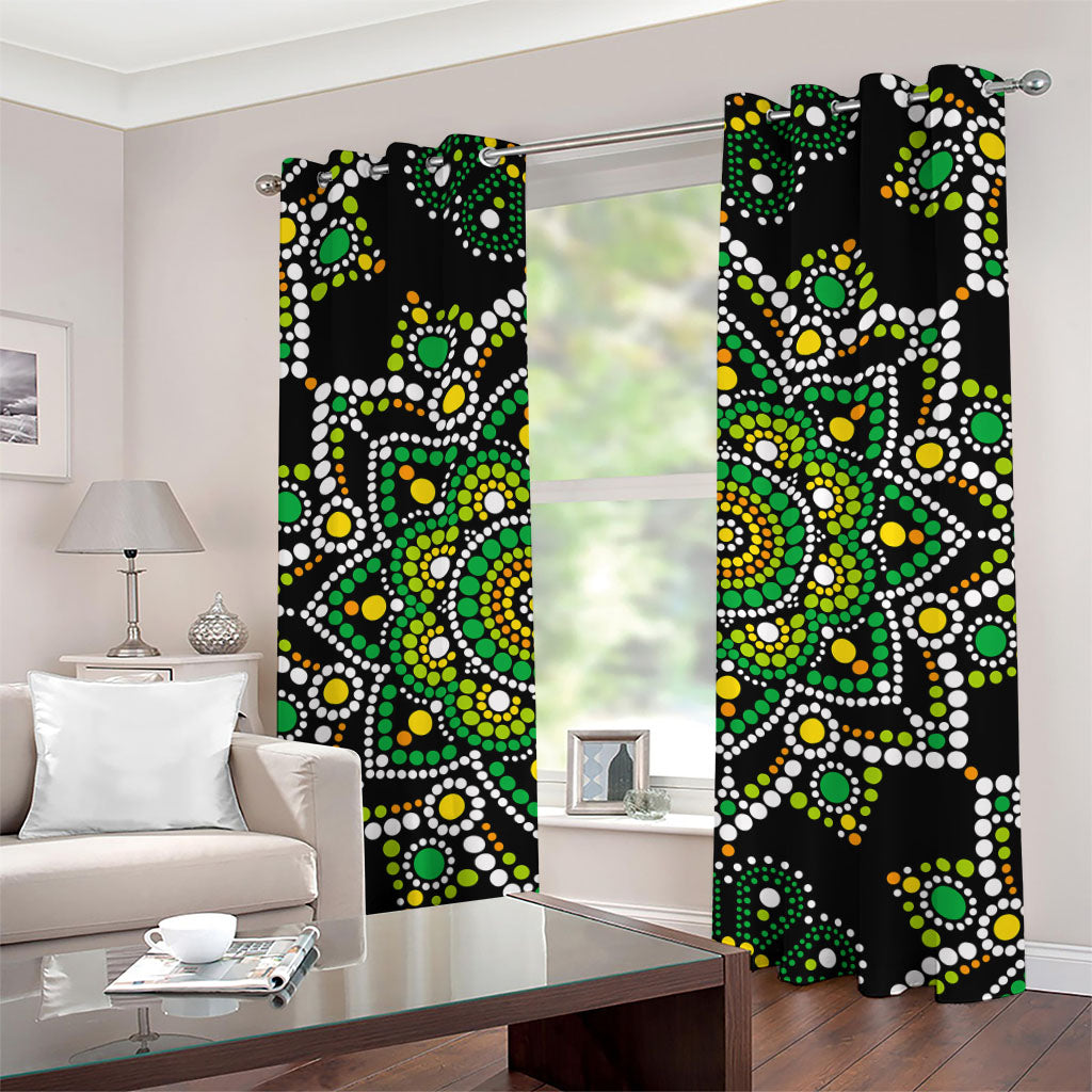 Green White Dot Mandala Print Grommet Curtains