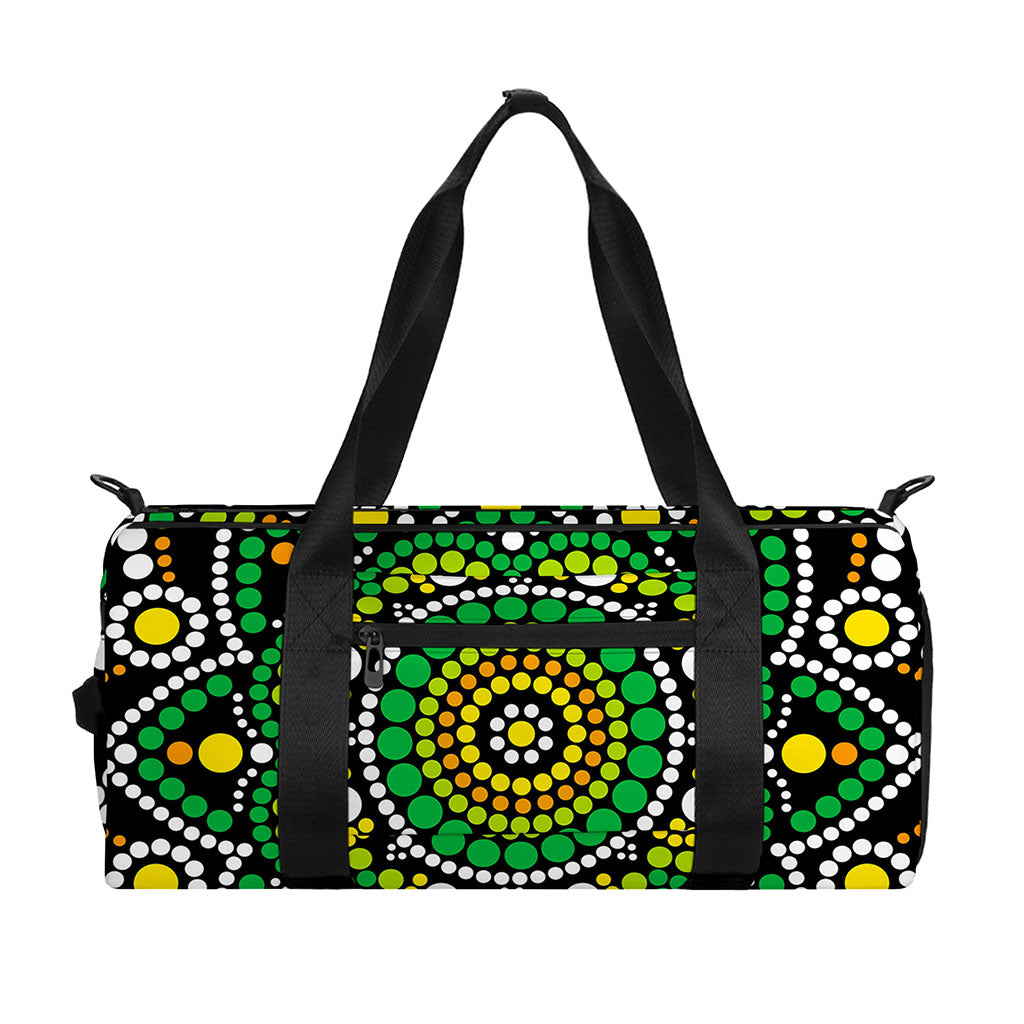 Green White Dot Mandala Print Gym Bag