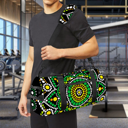 Green White Dot Mandala Print Gym Bag
