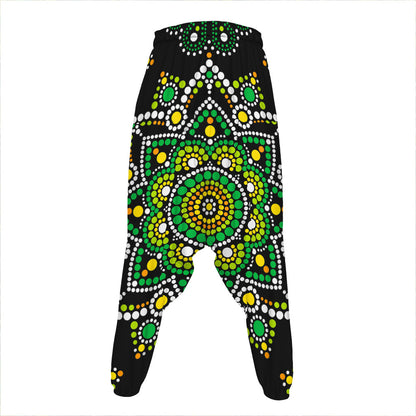 Green White Dot Mandala Print Hammer Pants