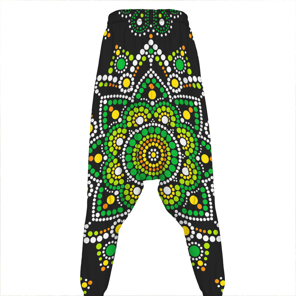 Green White Dot Mandala Print Hammer Pants