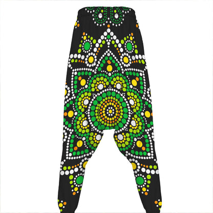 Green White Dot Mandala Print Hammer Pants