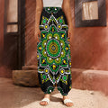 Green White Dot Mandala Print Harem Pants