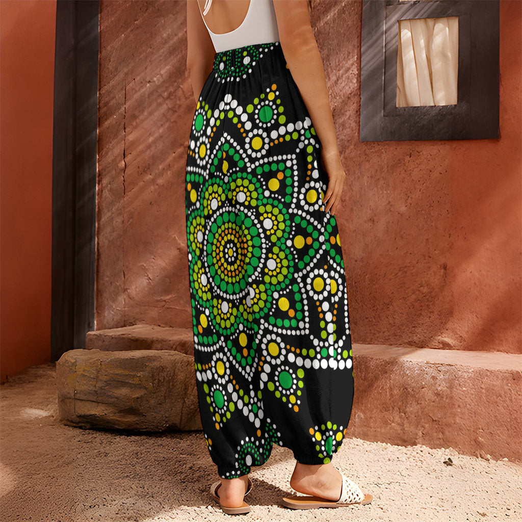 Green White Dot Mandala Print Harem Pants