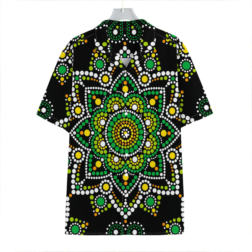 Green White Dot Mandala Print Hawaiian Shirt