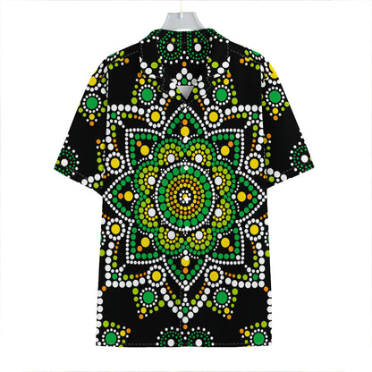 Green White Dot Mandala Print Hawaiian Shirt