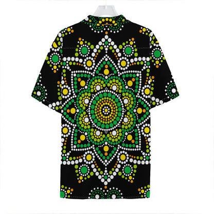 Green White Dot Mandala Print Hawaiian Shirt