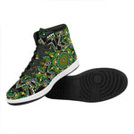 Green White Dot Mandala Print High Top Leather Sneakers