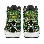 Green White Dot Mandala Print High Top Leather Sneakers