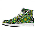 Green White Dot Mandala Print High Top Leather Sneakers