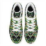 Green White Dot Mandala Print High Top Leather Sneakers