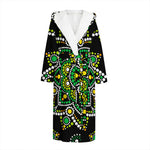 Green White Dot Mandala Print Hooded Bathrobe