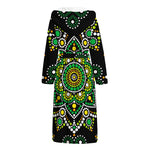 Green White Dot Mandala Print Hooded Bathrobe