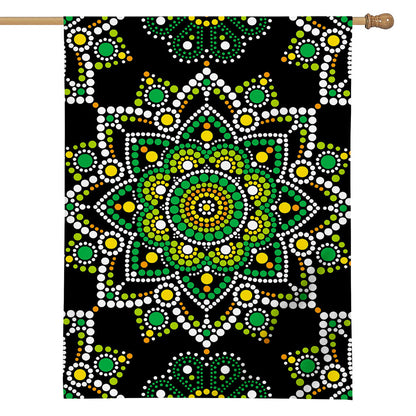 Green White Dot Mandala Print House Flag